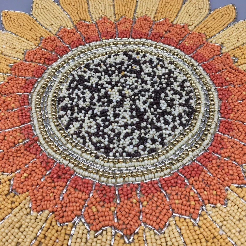 x4 Shabby Chic Beaded Yellow Sunflower Placemat Set Fall Thanksgiving Decor NEW